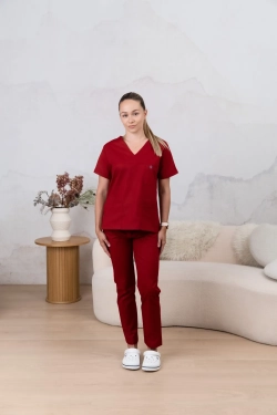 Spodnie Medyczne Damskie Klasyczne Red Wine XL